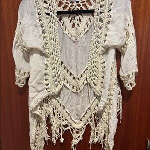 Elegant Crochet Fringe Blouse - Cream